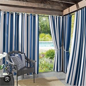 Outdoor Drapes Curtains Grommet Blue and White Stripped. 50x84 Set Of 2